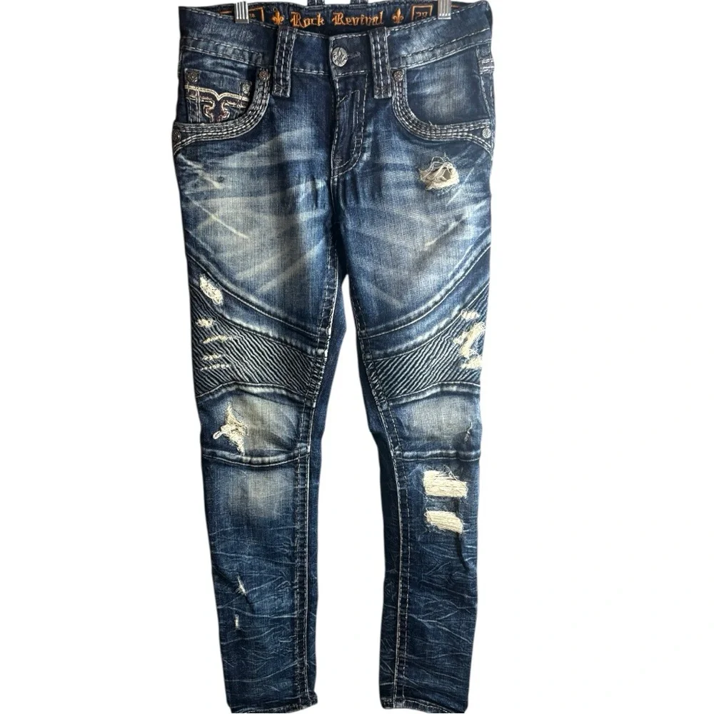 Rock Revival Chase Biker Dark Blue Relaxed Men's Jeans collectors edition - Picture 9 of 13